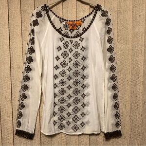 TORY BURCH Long Sleeve Cotton Tunic Top. Beautiful embroidery! **AS-IS
